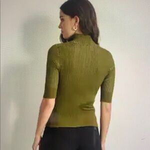 DKNY Mock Neck Ribbed Knit Top